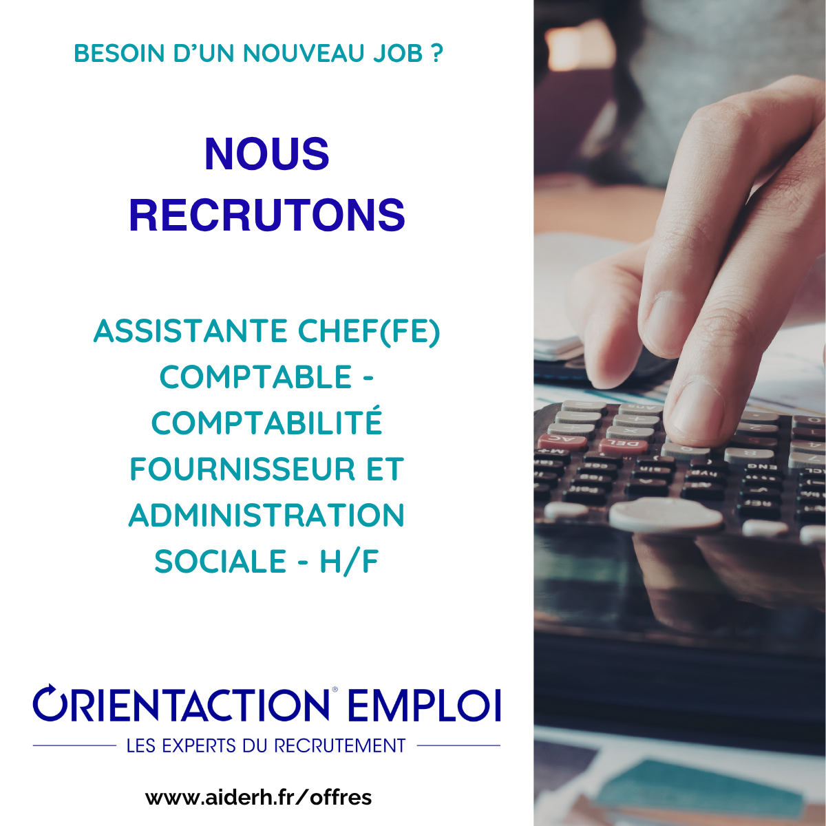 ASSISTANTE CHEF(FE) COMPTABLE - COMPTABILITÉ FOURNISSEUR ET ADMINISTRATION SOCIALE - H:F